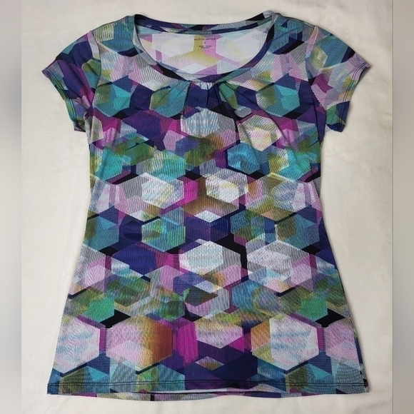 Worthington Colorful T-shirt. Size Small. Pink, Blue, Teal, White & Yellow. - Picture 1 of 7